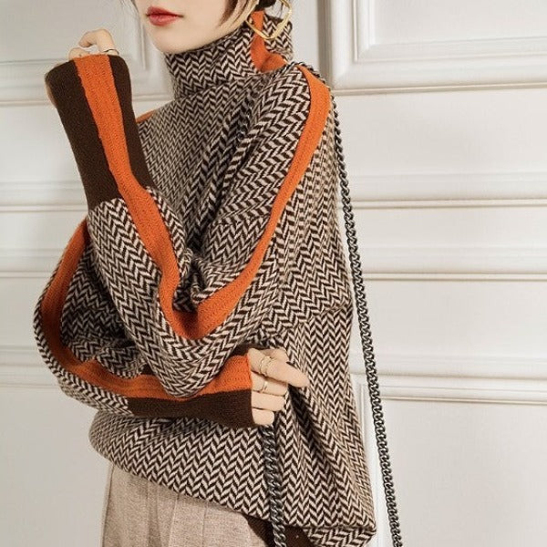 Lily - Herringbone Luxe Turtleneck